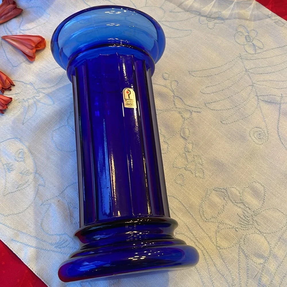 Vintage cobalt blue Pilgrim Art Glass column,1980s vase or decorative pedestal
